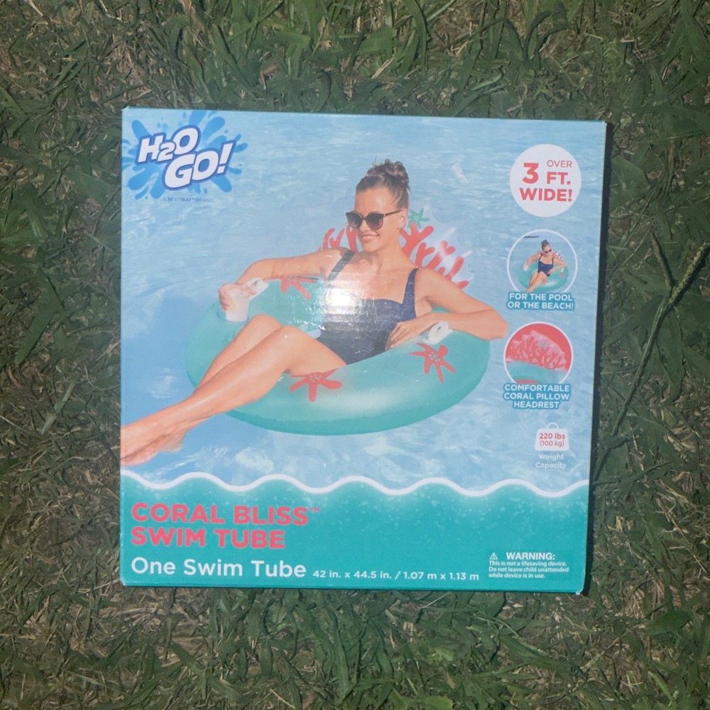 H2O GO! Coral Bliss Swim Tube Inflatable Pool Float Teal Starfish 42" x 44.5"
